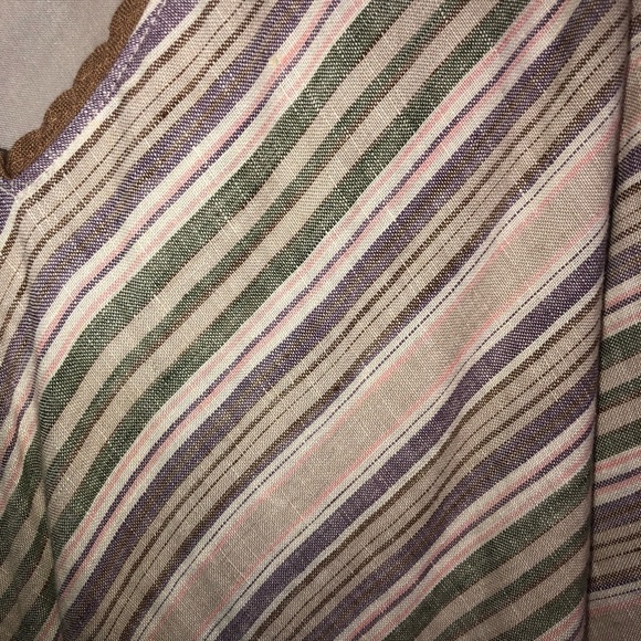 Kenar size 12 tan & ivory stripe 100% linen V neck maxi Bias cut - Picture 6 of 10